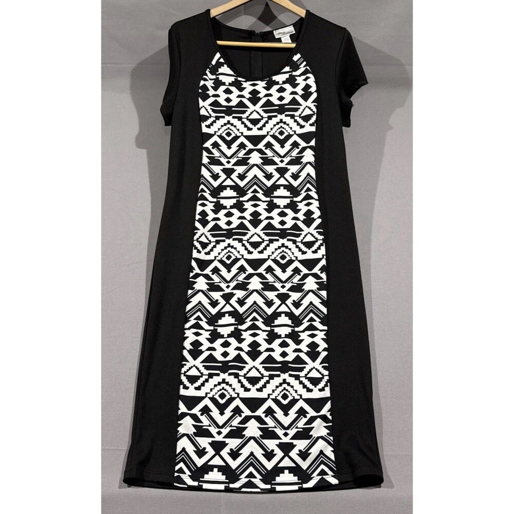 Allison Brittney Casual/ Elegant Geometric Design XL Dress Black White